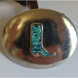 Vintage Cowboy Boot Belt Buckle Faux Turquoise Inlay Zuni Western Native South